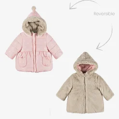 Baby Girls Pink & Beige Reversible Coat