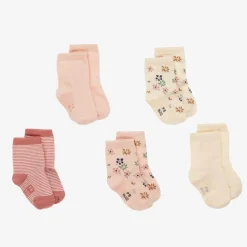 Baby Girls Pink & Ivory Cotton Socks (5 Pack)