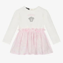 Baby Girls Pink & White Cotton Dress