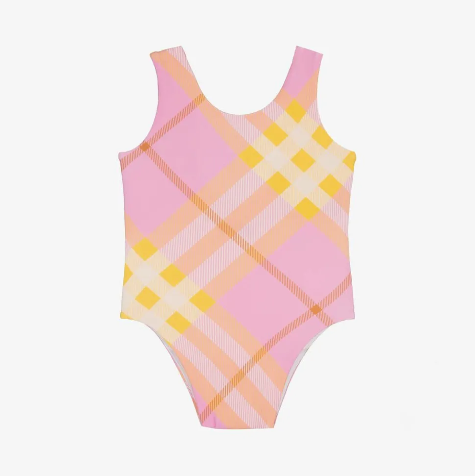 Baby Girls Pink & Yellow Check Swimsuit