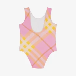 Baby Girls Pink & Yellow Check Swimsuit