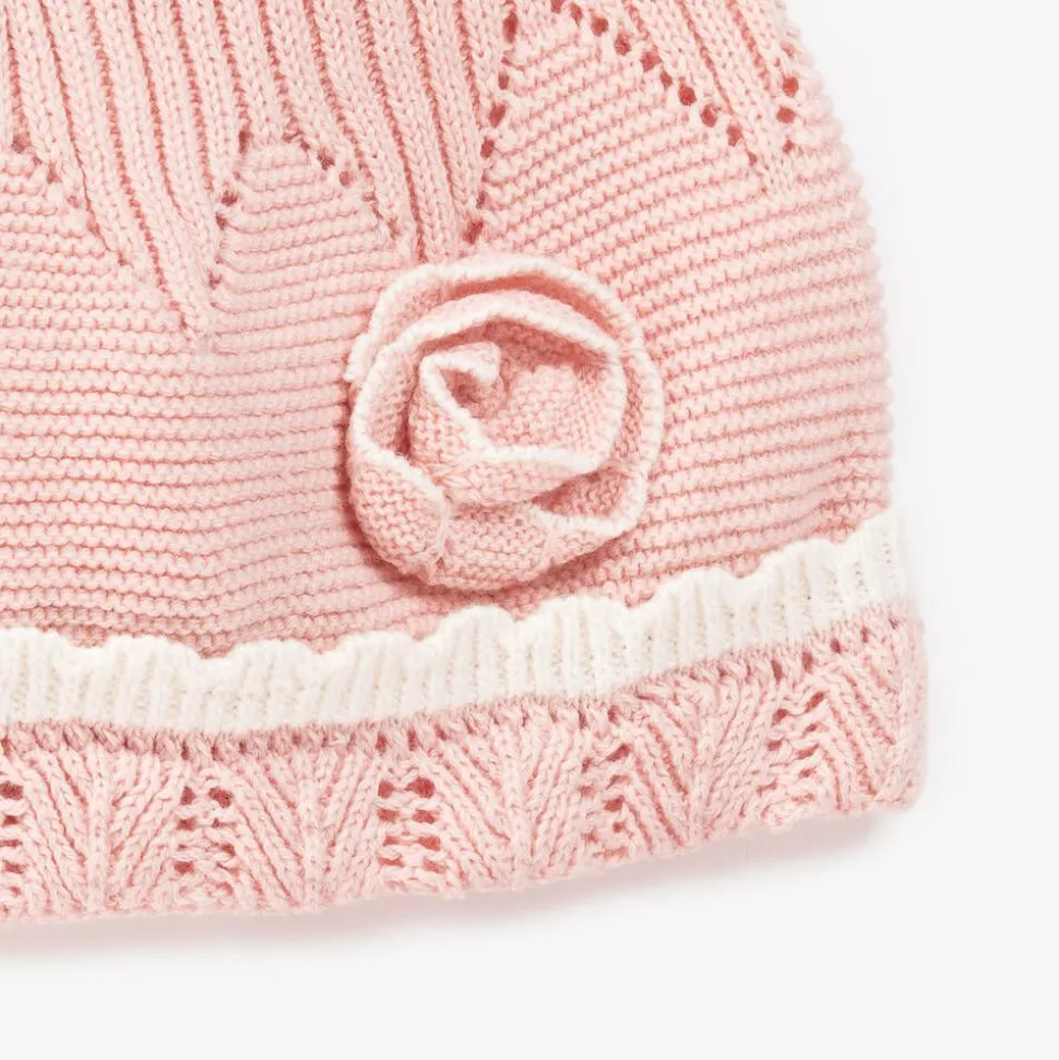 Baby Girls Pink Cotton Hat & Mittens Set