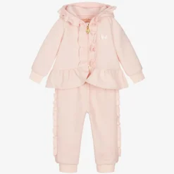 Baby Girls Pink Cotton Ruffle Tracksuit