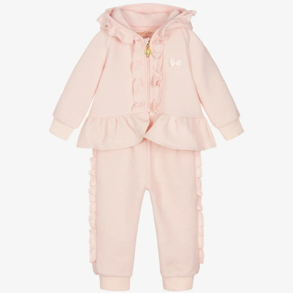 Baby Girls Pink Cotton Ruffle Tracksuit