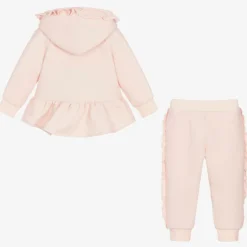 Baby Girls Pink Cotton Ruffle Tracksuit