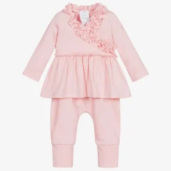 Baby Girls Pink Cotton Trouser Set
