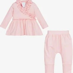 Baby Girls Pink Cotton Trouser Set