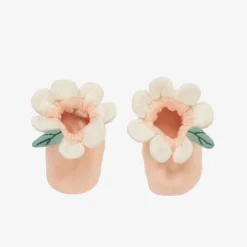 Baby Girls Pink Organic Cotton Flower Booties
