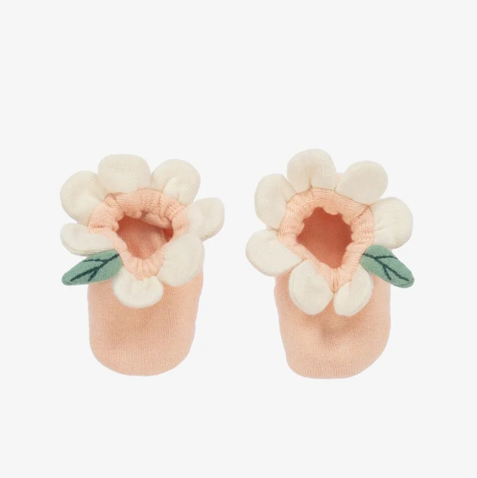 Baby Girls Pink Organic Cotton Flower Booties