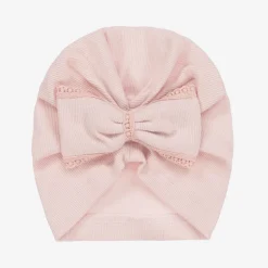 Baby Girls Pink Ribbed Cotton Turban