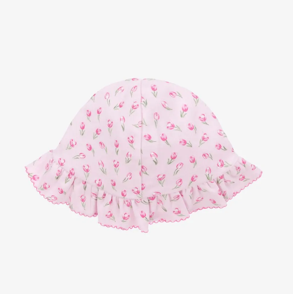 Baby Girls Pink Tulip Blossoms Pima Cotton Hat