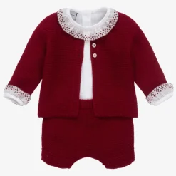 Baby Girls Red Knitted Shorts Set