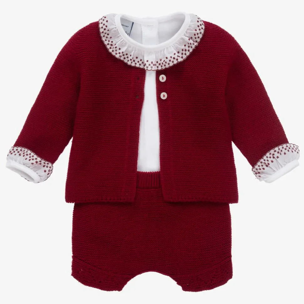 Baby Girls Red Knitted Shorts Set