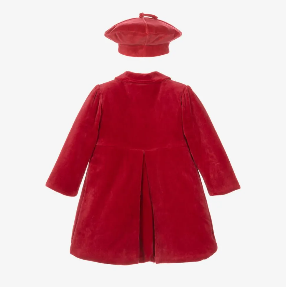 Baby Girls Red Velour Coat & Hat Set