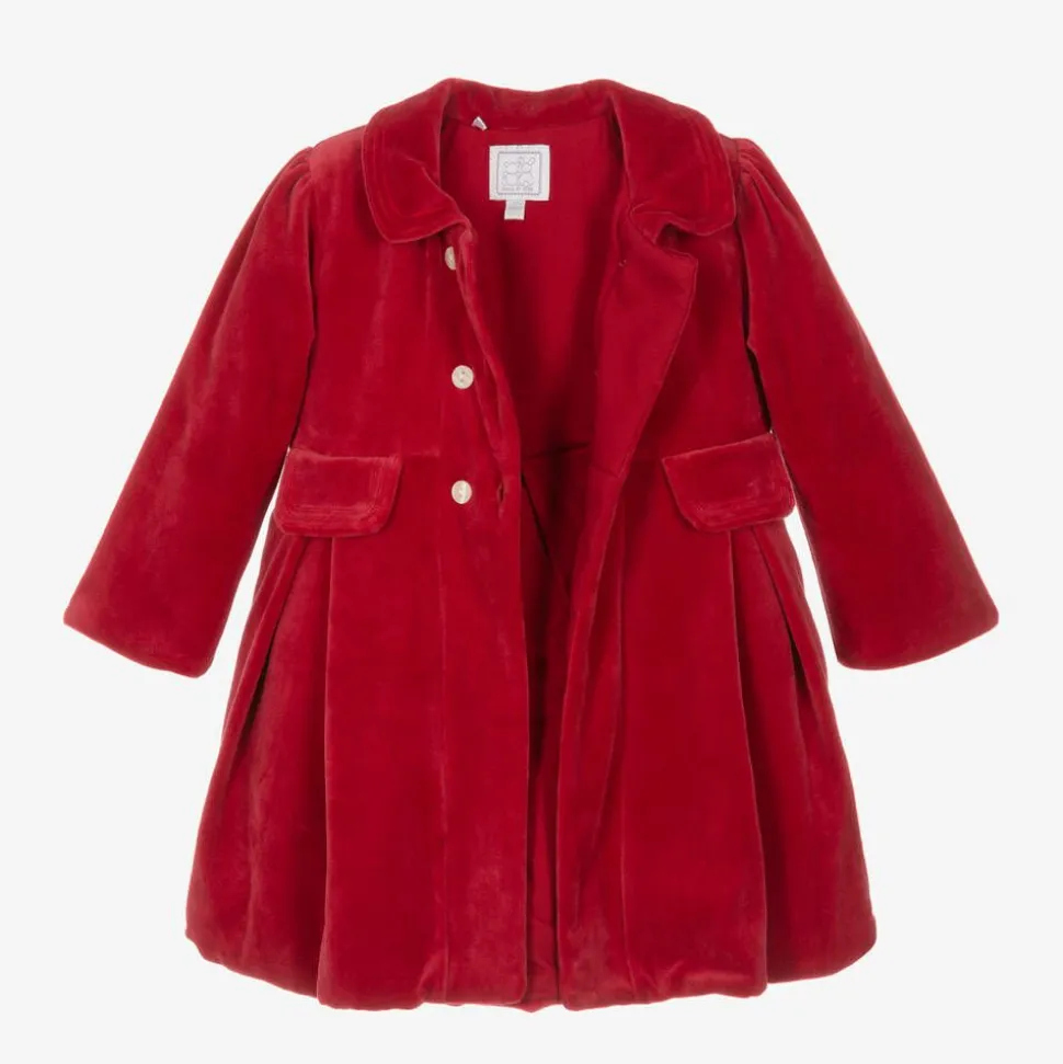 Baby Girls Red Velour Coat & Hat Set