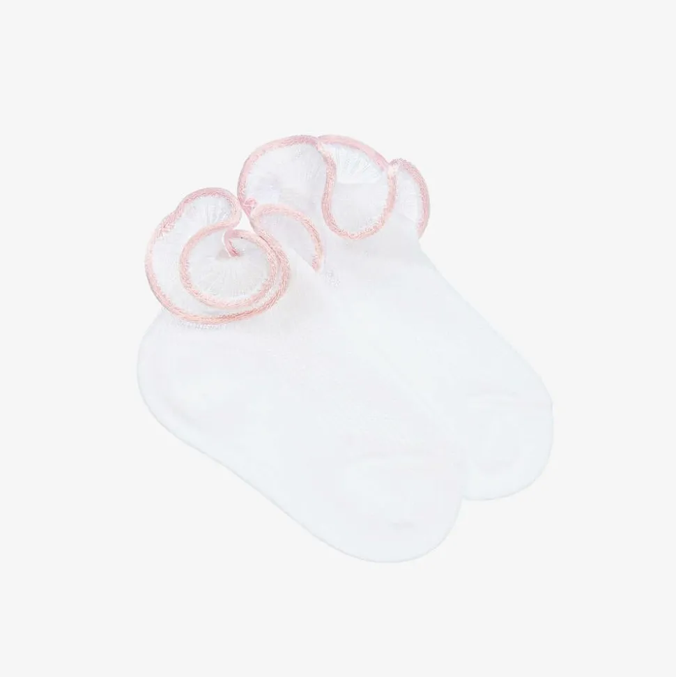 Baby Girls White & Pink Ruffle Socks