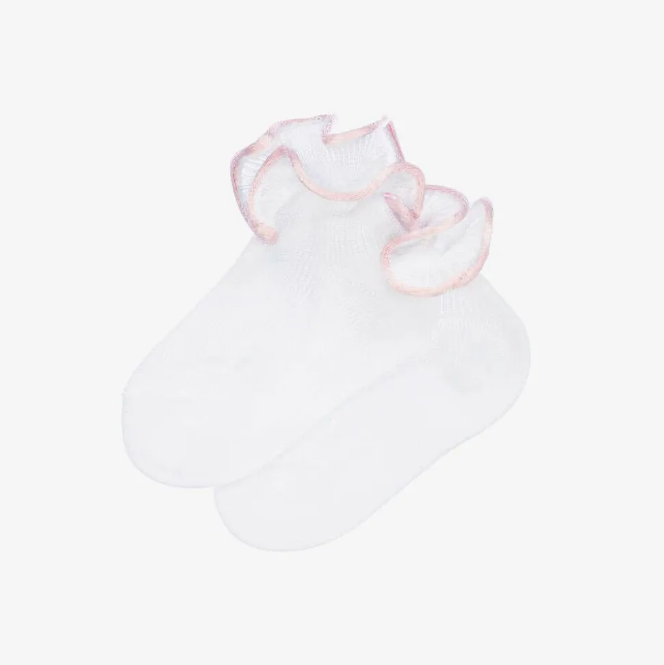 Baby Girls White & Pink Ruffle Socks