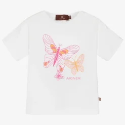 Baby Girls White Cotton Butterfly T-Shirt
