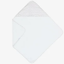 Baby Girls White Cotton Floral Hooded Towel