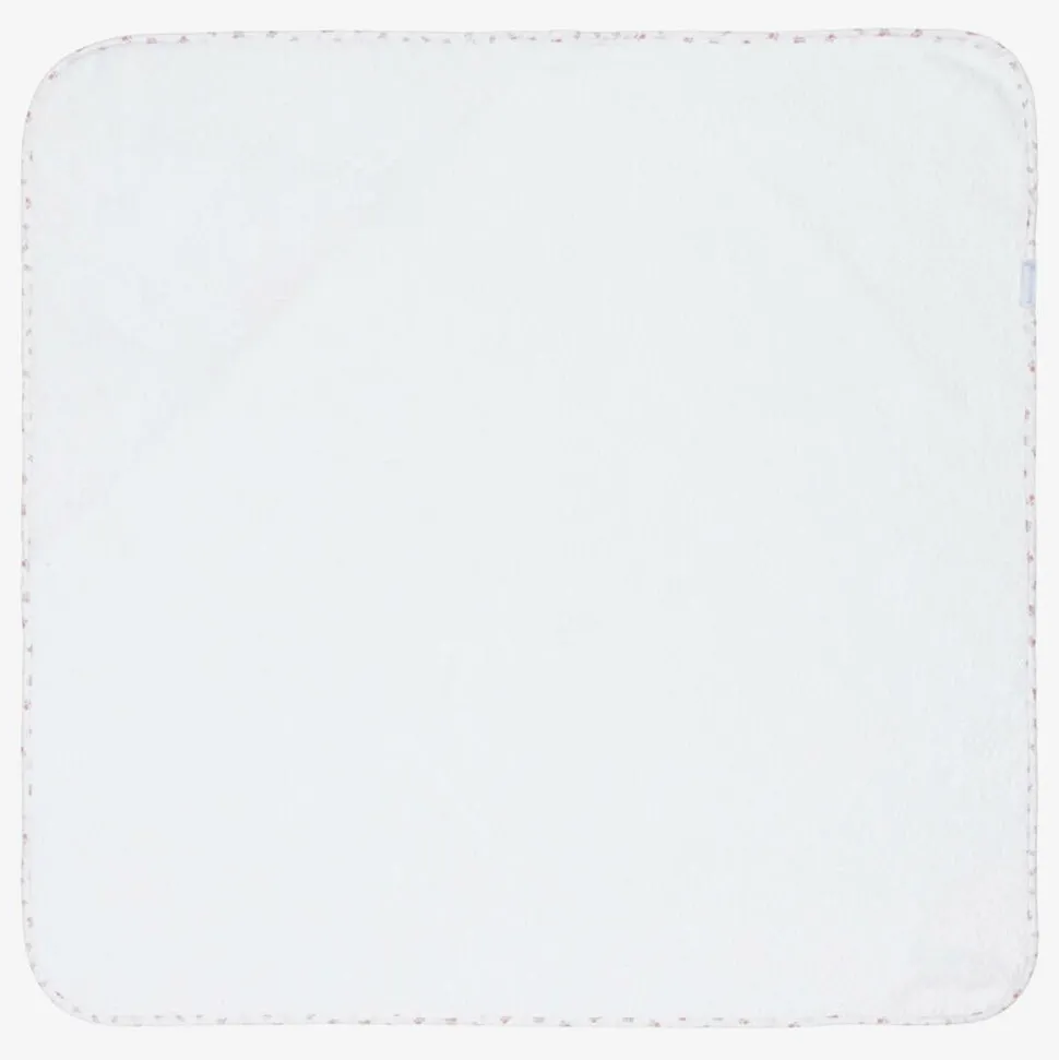 Baby Girls White Cotton Floral Hooded Towel