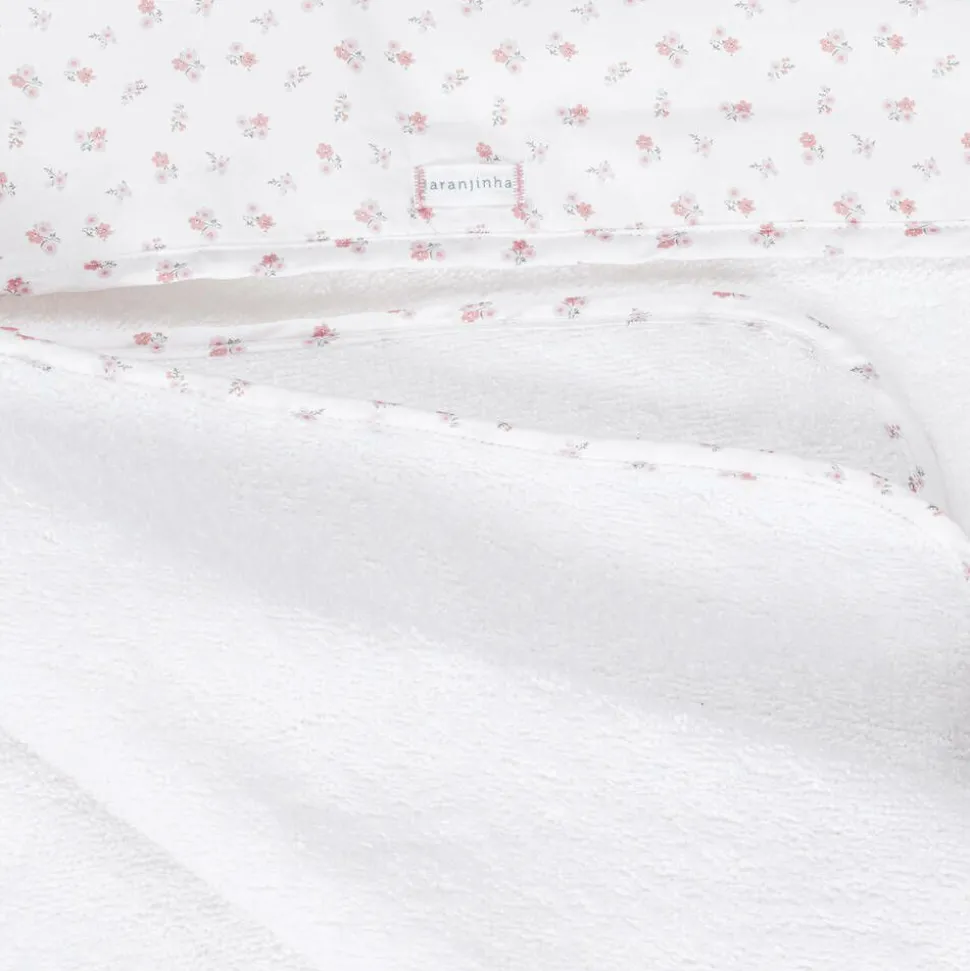 Baby Girls White Cotton Floral Hooded Towel