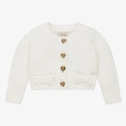 Baby Girls White Cotton Knit Cardigan