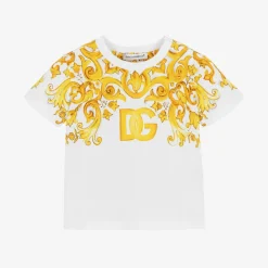 Baby Girls White Majolica Print Cotton T-Shirt