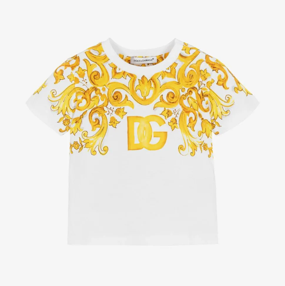 Baby Girls White Majolica Print Cotton T-Shirt