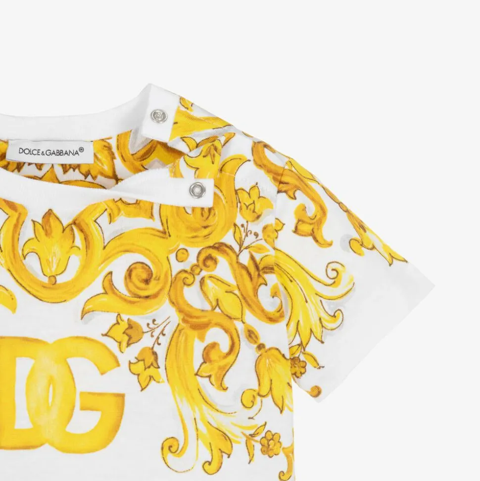 Baby Girls White Majolica Print Cotton T-Shirt