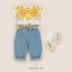 Baby Girls White Majolica Print Cotton T-Shirt