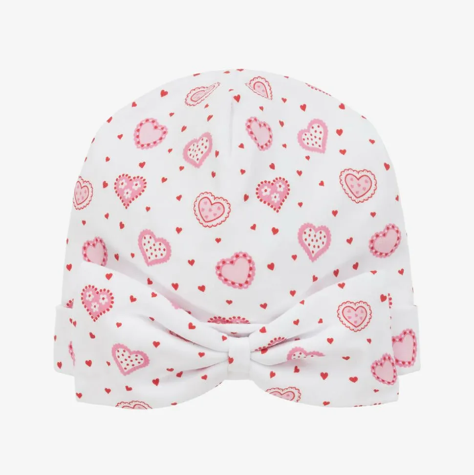 Baby Girls White Pima Cotton Heartfelt Hearts Hat