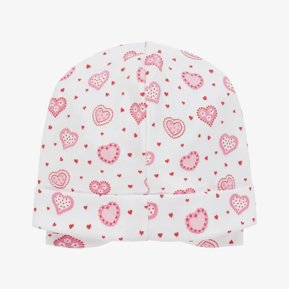 Baby Girls White Pima Cotton Heartfelt Hearts Hat