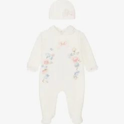 Baby Girls White Velour Babysuit Gift Set