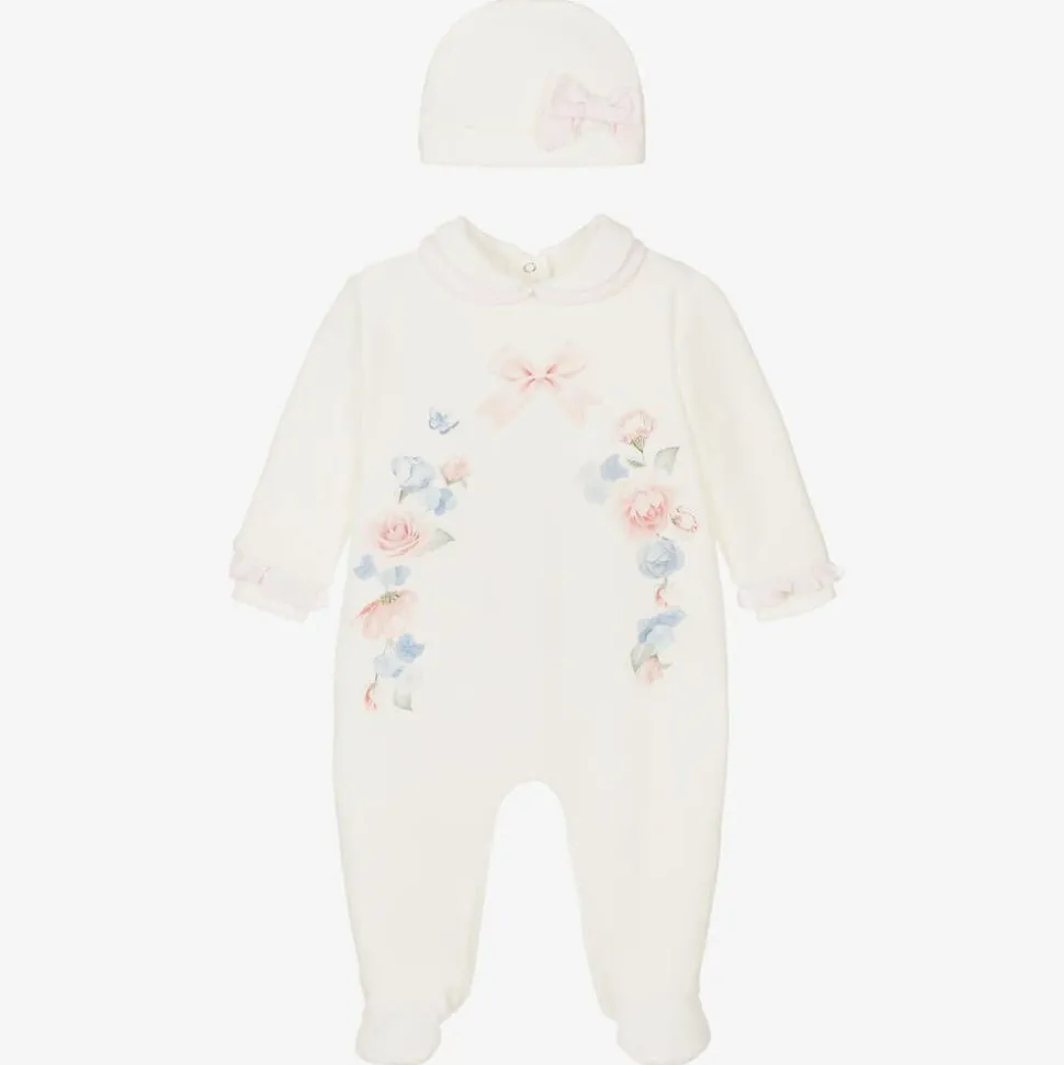 Baby Girls White Velour Babysuit Gift Set