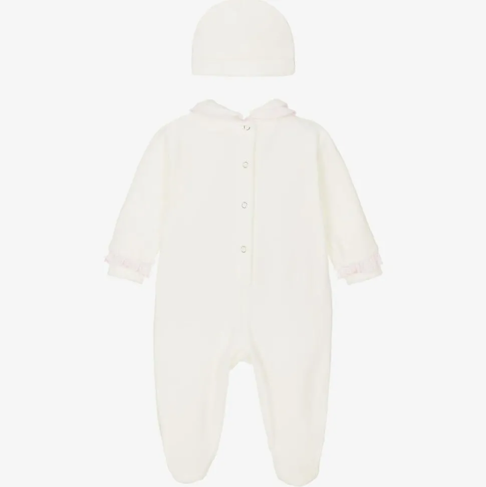 Baby Girls White Velour Babysuit Gift Set