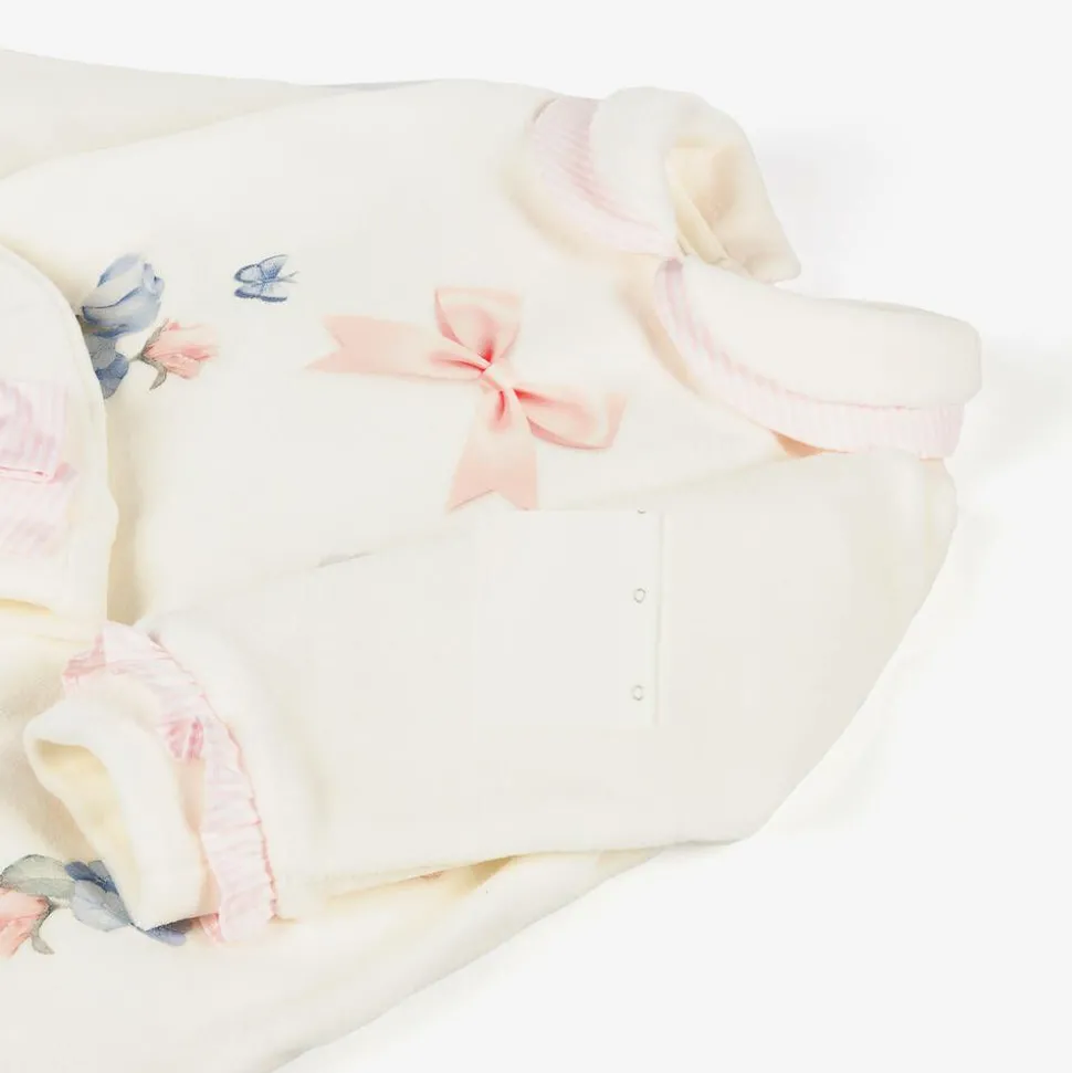 Baby Girls White Velour Babysuit Gift Set