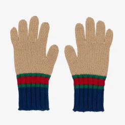 Beige & Blue Wool Gloves