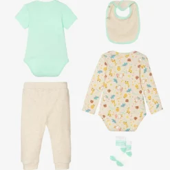 Beige & Green Cotton Babysuit Set
