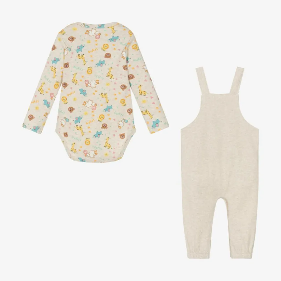 Beige Babysuit & Dungaree Gift Set