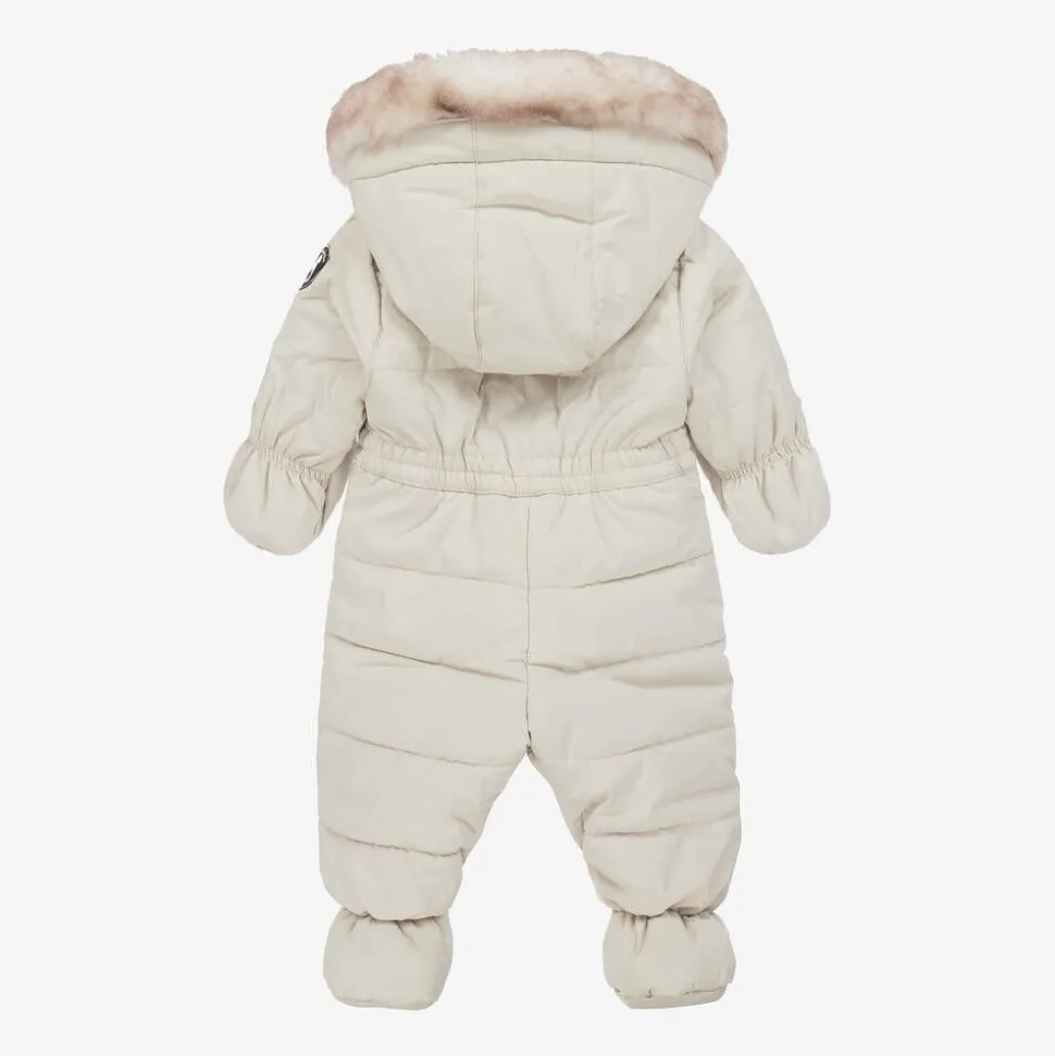 Beige Bear Snowsuit & Neck Warmer Set