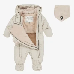 Beige Bear Snowsuit & Neck Warmer Set