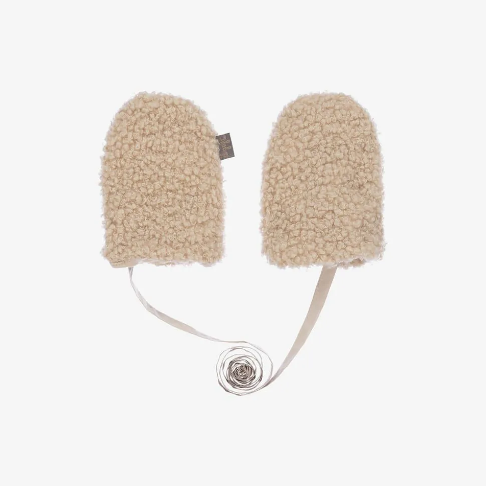 Beige Bouclé Fleece Mittens
