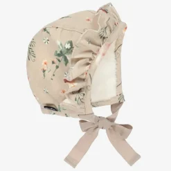 Beige Floral Cotton Bonnet