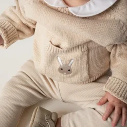 Beige Knitted Cotton Bunny Sweater