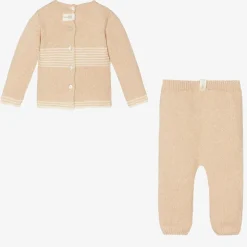 Beige Knitted Cotton Trouser Set
