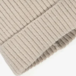 Beige Knitted Pom-Pom Hat