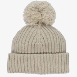 Beige Knitted Wool Pom-Pom Hat
