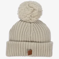 Beige Knitted Wool Pom-Pom Hat