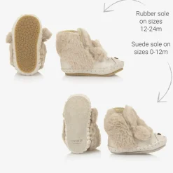 Beige Leather & Faux Fur Poodle Pre-Walkers