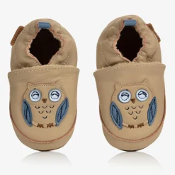 Beige Leather Owl Slippers